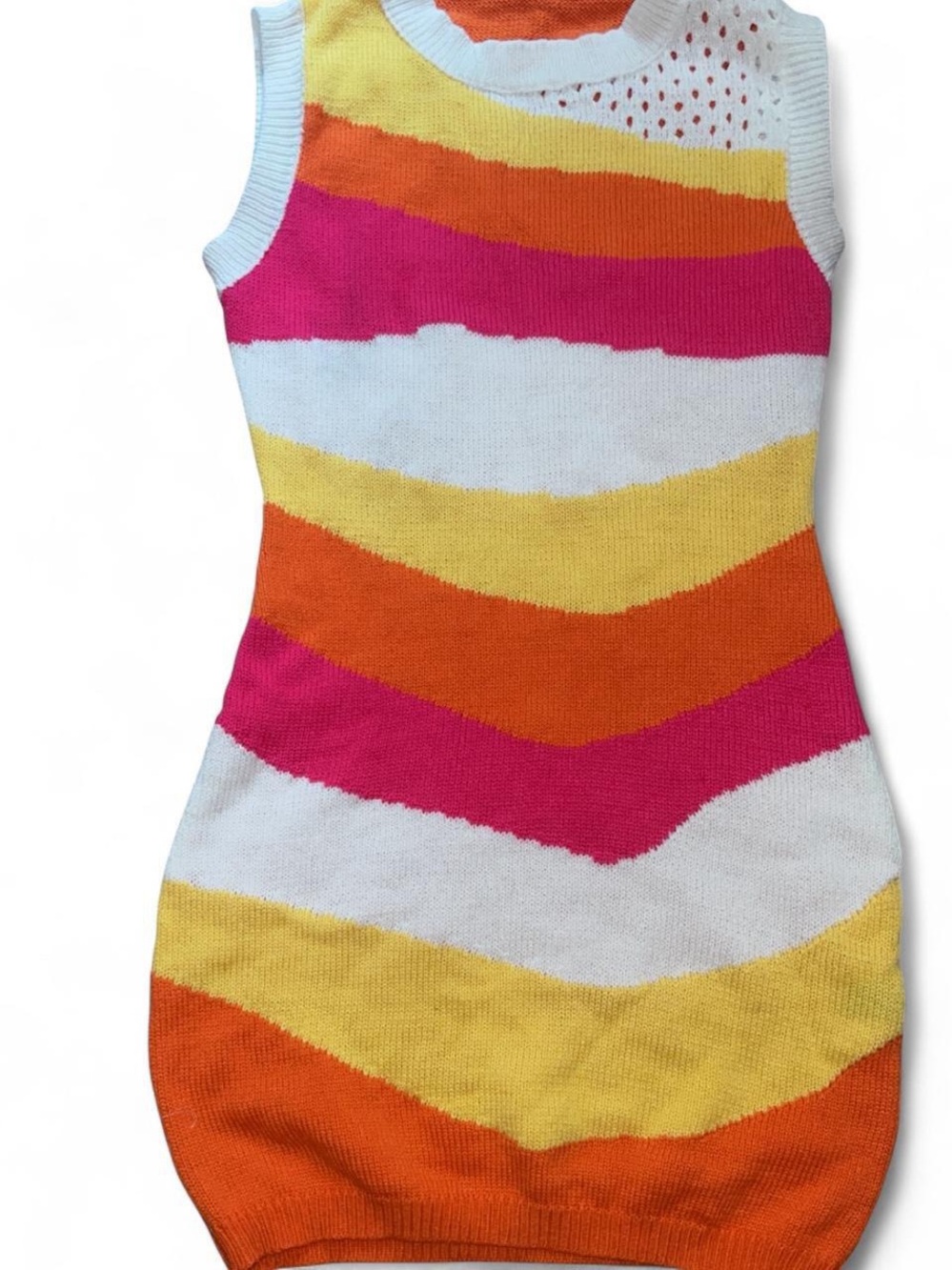 Sleeveless Striped Knit Midi Dress - Pink, Orange, Yellow, White